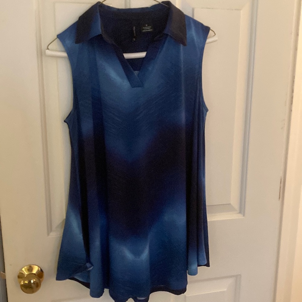 New Directions women’s Johnny Collar: small sleeveless shades of blue top